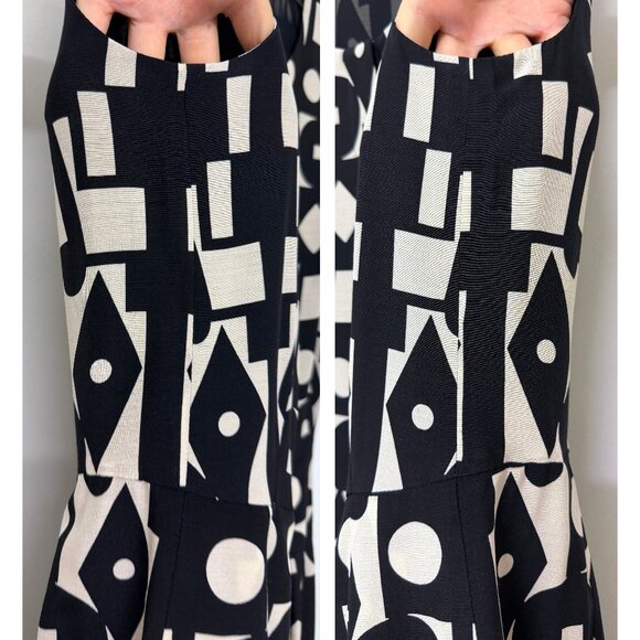 Akris Kaleidoscope Print Maxi Dress Pleated Black White Geometric Wool Silk 6 - Picture 9 of 16
